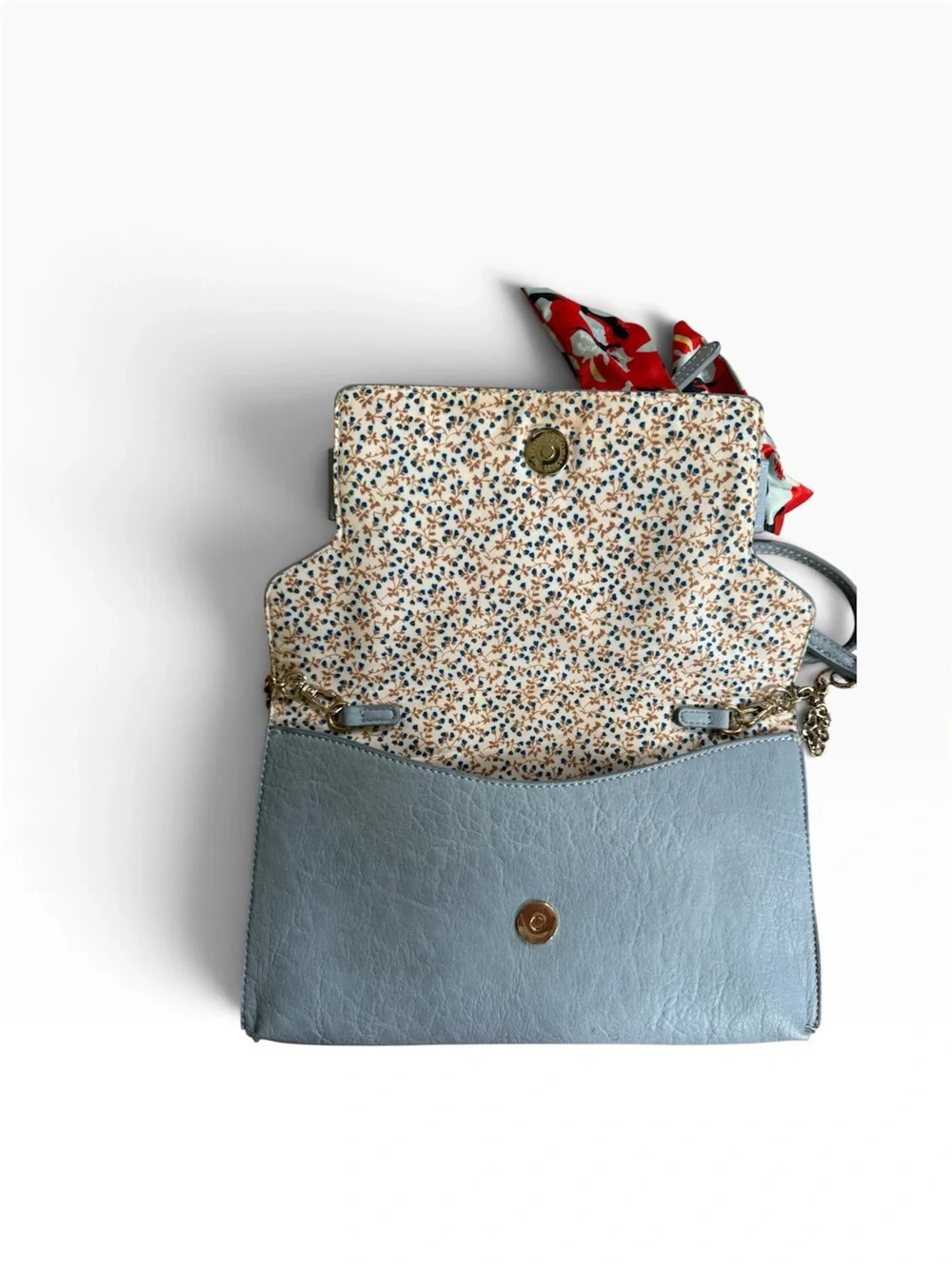 Market & Spruce- Prue Light Blue Crossbody Bag with Red Scarf Accent